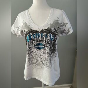 Harley-Davidson White and Blue Graphic Tee